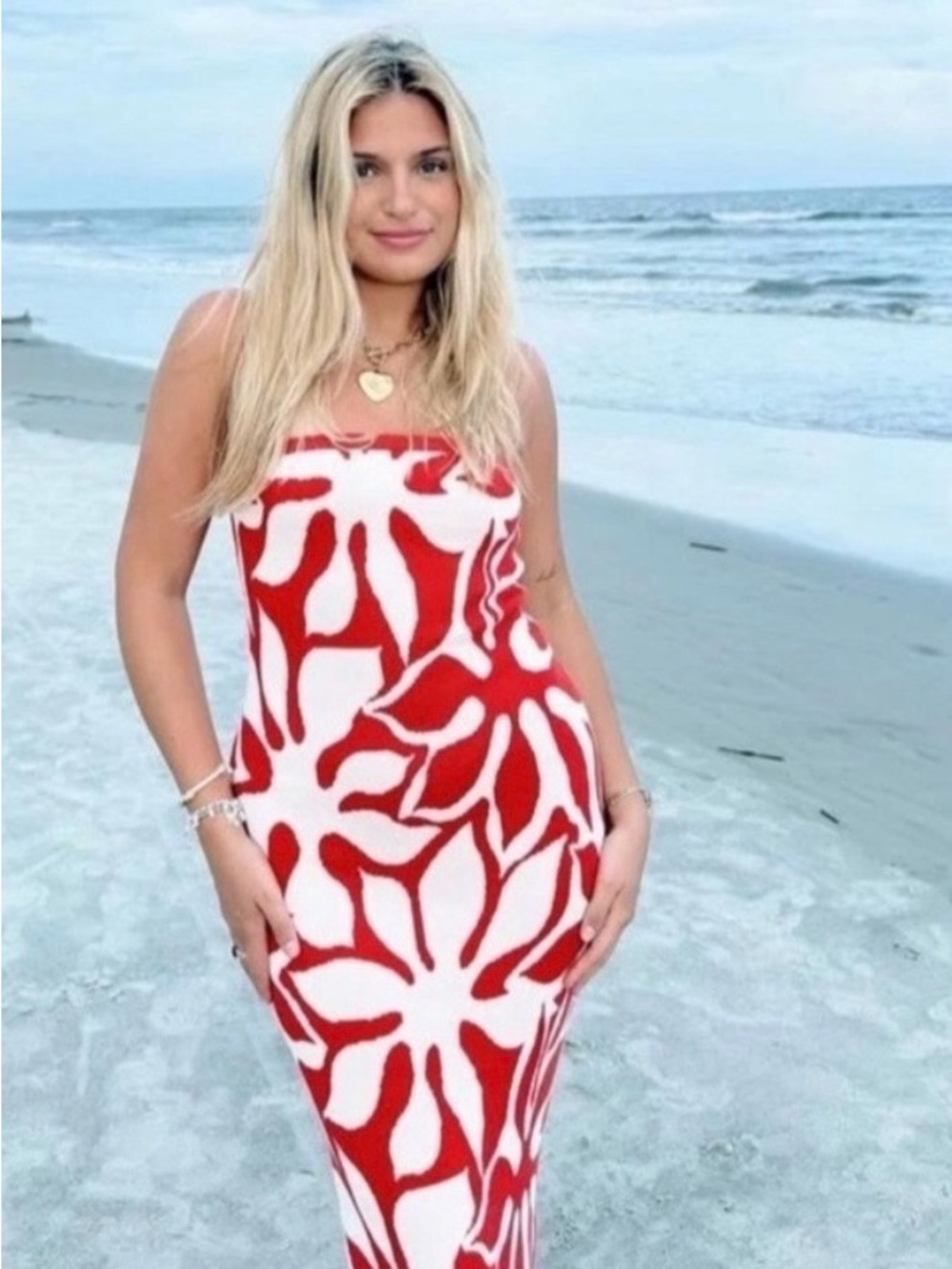 House of Harlow 1960 Red and Cream Floral Midi Dress